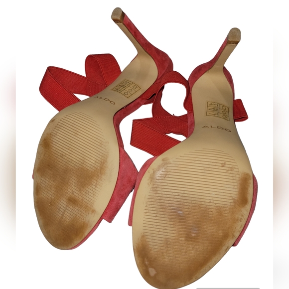 Aldo red Coicia suede and  elastic ankle strap 4" heels holiday - Picture 6 of 7